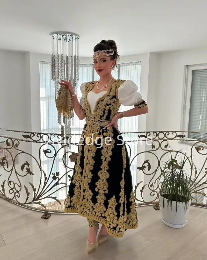 Robes de bal à manches courtes pour femmes, en dentelle dorée, avec des appliques, robes de soirée t
