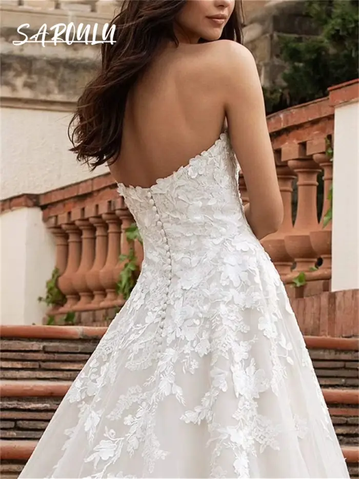 Robes de mariée en tulle romantique A-ligne pour femmes