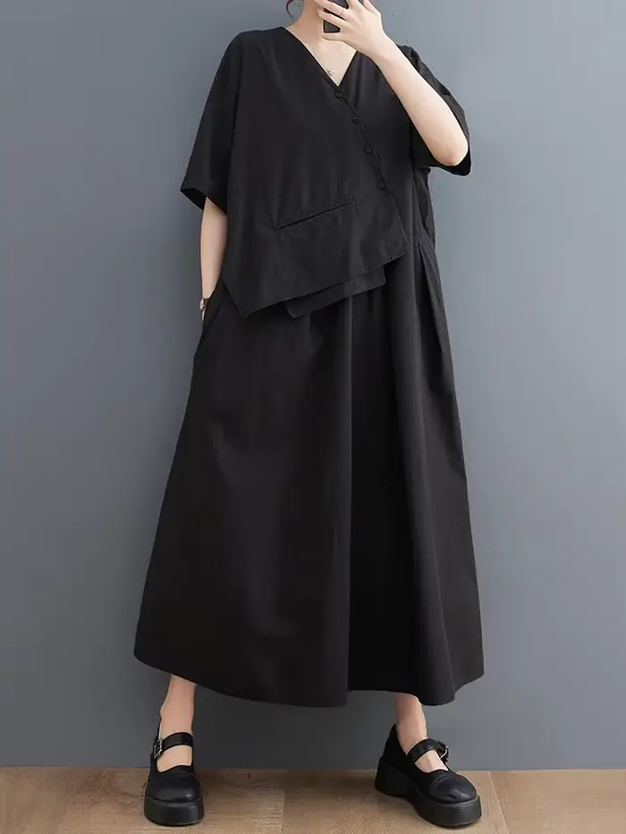 Robe kaki vintage patchwork décontractée à manches courtes pour femmes occasions estivales style coréen