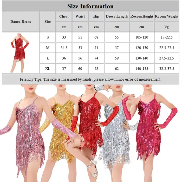 Robe de danse latine à franges et paillettes pour filles