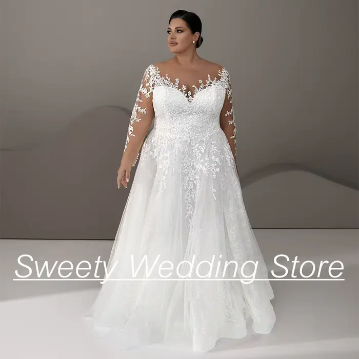 Robe de Mariée en Dentelle et Tulle à Manches sulfpour Femme