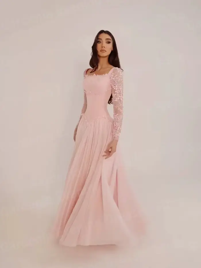 Robe de soirée élégante pour femmes style A-line avec appliques en dentelle et soutien-gorge intégré pour soirées officielles et occasions spéciales