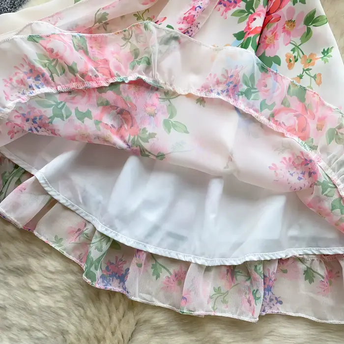 Robe courte féminine style vacances françaises imprimé floral bandeau dos nu taille haute sexy coréen pour soirée et club