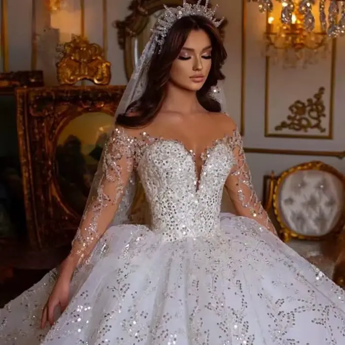 Robe De mariée De luxe à paillettes royales