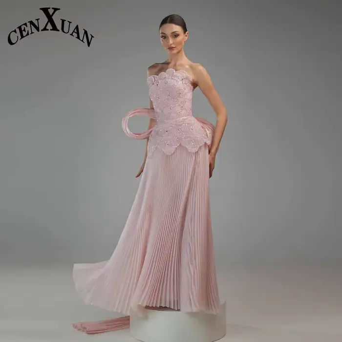 Robe de soirée élégante CENXUAN pour femme, coupe trapèze, sans manches, drapée, ornée de strass et 
