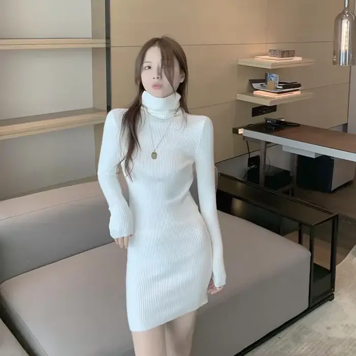 Xpqbb-Robe pull à col roulé pour femme