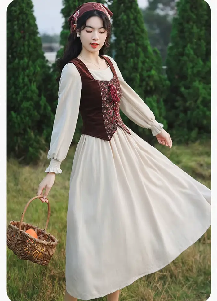 Style français coton lin robe de pelouse femme médiévale Cottagecore Prairie Chic Mori fille robes Vintage rétro robe Festa