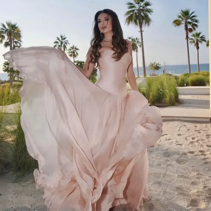 Robe de soirée formelle élégante pour femme Sharon Said, drapée, coupe trapèze en mousseline, pour anniversaire, mariage, fête, Nouveauté 2026 SF024 Personnalisée