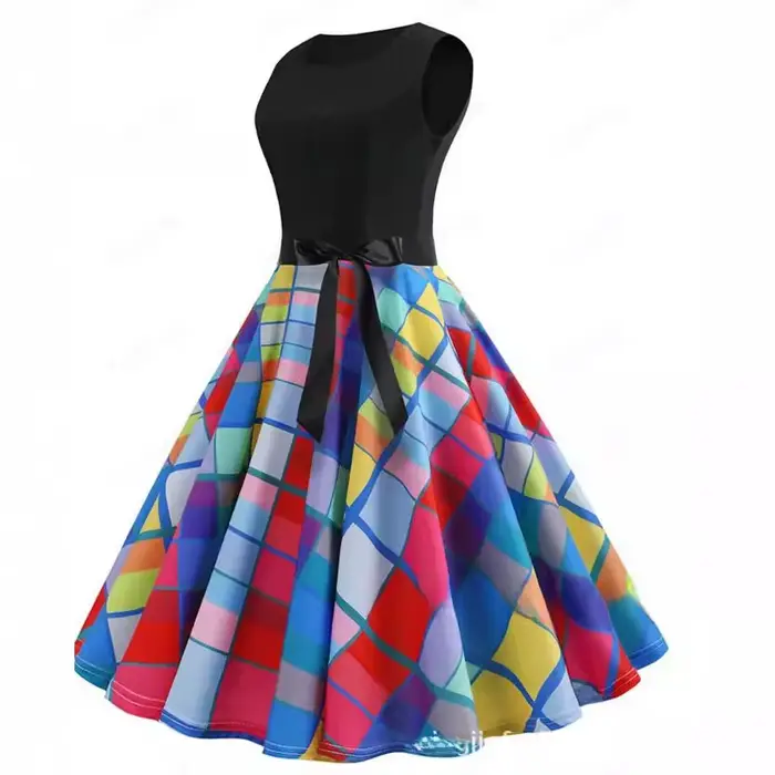 Robe midi sans manches motif floral 3D et pois style vintage frais col rond grande taille occaions spéciales femmes été