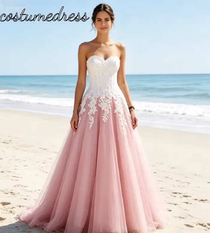 Robe de mariée gothique bleu froid 2026, coupe trapèze, pour cérémonie de mariage en bord de mer, av