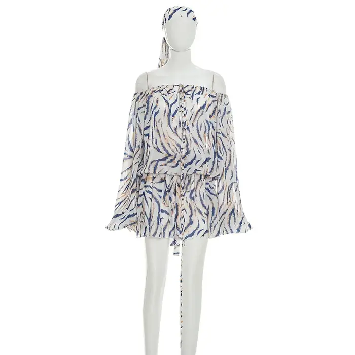 Mini-robe de plage à rayures imprimées en maille avec foulard