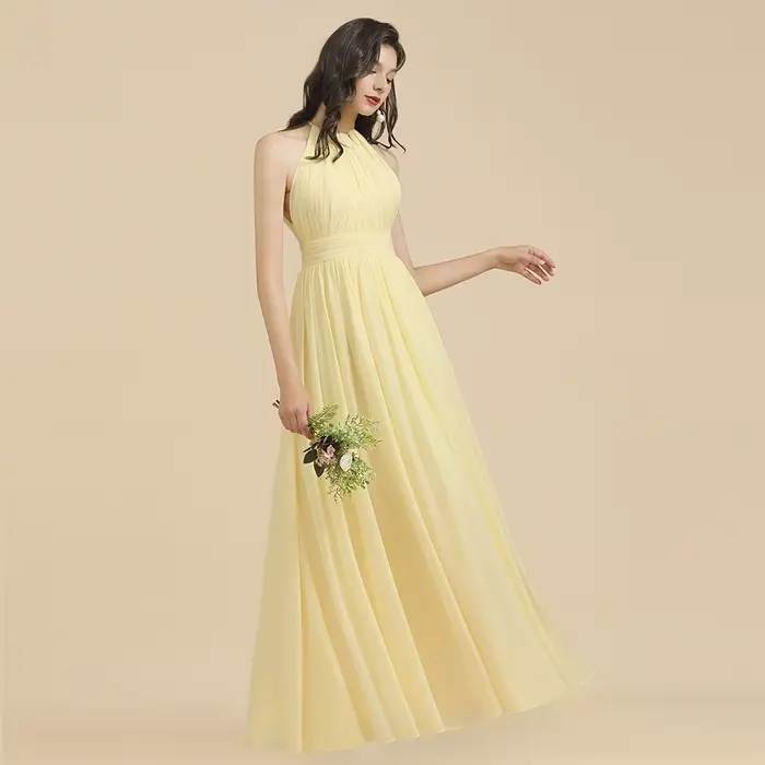 Robe de Demoiselle d'Honneur Jaune Personnalisée