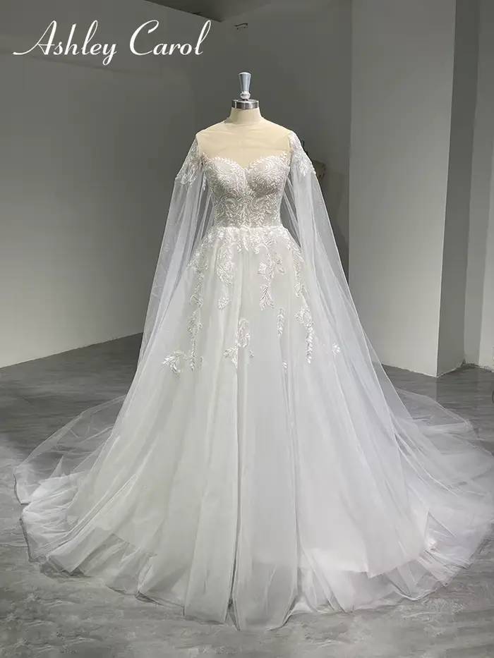 Ashley Carol-Robe de Mariée Trapèze avec Châle, Photo Réelle, Éducative