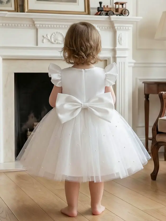 Robe de princesse blanche élégante pour filles avec manches volantées