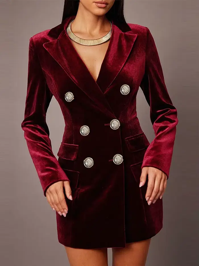 Robe Blazer en velours bordeaux pour femmes
