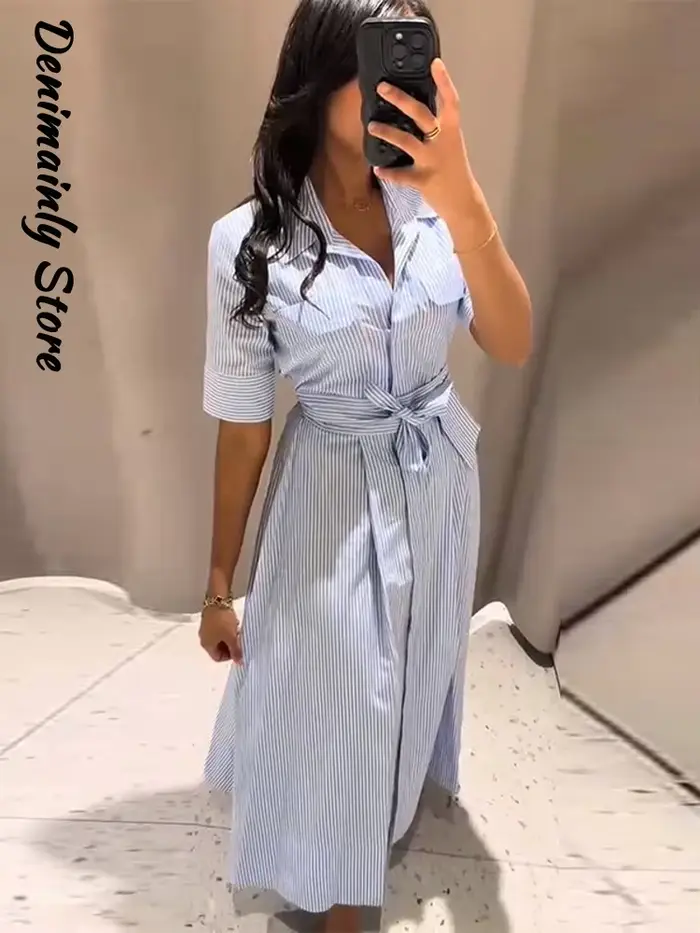 Robe longue décontractée à rayures pour femmes