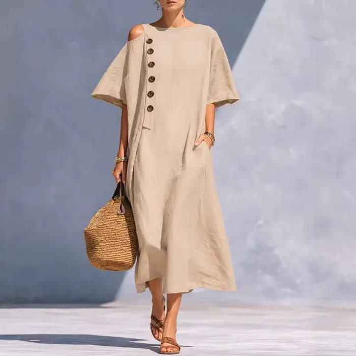 Robes d'été 2026 pour femmes, style bohème élégant, boutonnées, coupe trapèze, longues, décontractée