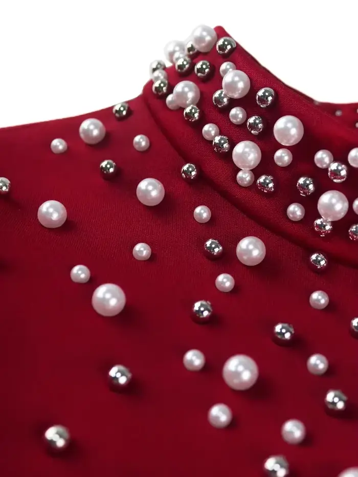 Robe d'invitée de mariage personnalisée en polyester et élasthanne avec perles et volants pour femmes, style sexy et club, idéale pour les mariages, anniversaires, bal et soirées romantiques