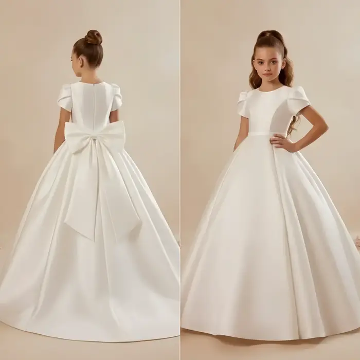 Robe de demoiselle d'honneur blanche pour mariage avec nœud en satin