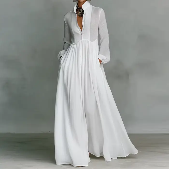 Robe de soirée élégante à col montant et manches longues, Nouvelles robes décontractées unies pour f