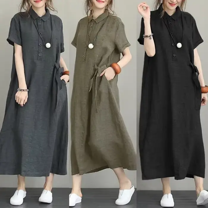 Robe décontractée pour femme en coton et lin