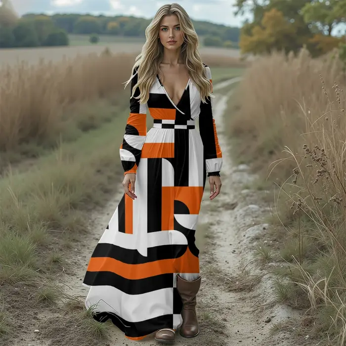 Robe longue style rétro des années 70 pour femme