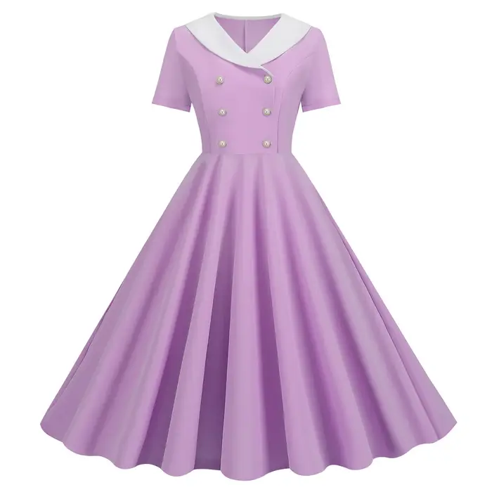 Robe de soirée vintage des années 1950 en polyester avec col en V et simple boutonnage pour femmes occasions spéciales et bal