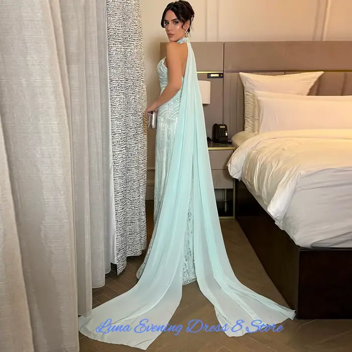 Robe de soirée classique en mousseline de soie avec train Watteau pour femmes, soirée officielle, mariage, prom, élégante et personnalisable