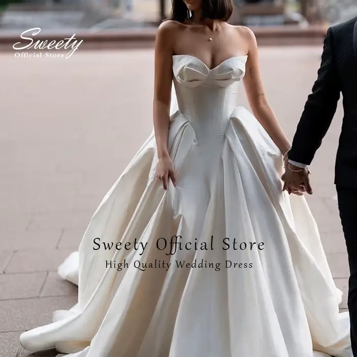Robe de Mariée Élégante en Satin Sans Bretelles