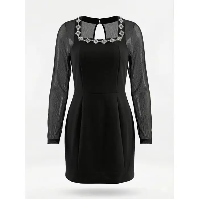 Robe de soirée en maille élégante pour femmes, Sexy, manches longues, col carré, ligne a, Mini robe 