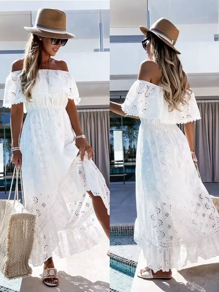 Robe longue en dentelle style bohème pour femmes