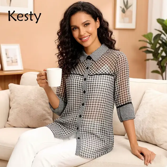 Robe chemise à carreaux vichy noire et blanche décontractée pour femmes grandes tailles printemps automne occassions décontractées