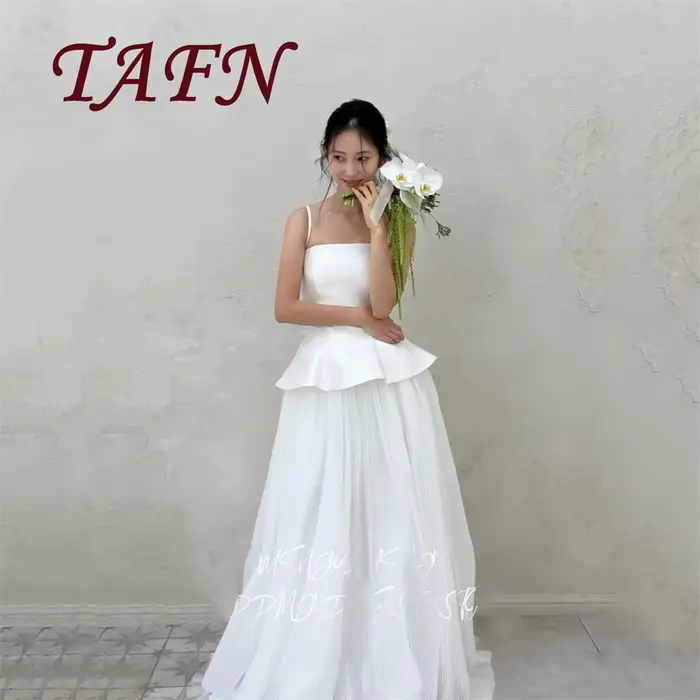 TAFN – robe de mariée trapèze Simple, bretelles Spaghetti, longueur au sol, pour séance photo coréen