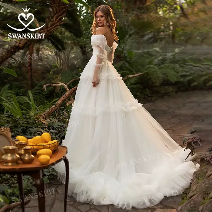 Robe De mariée romantique en forme De cœur, manches longues, ligne a, personnalisée, princesse SwanS