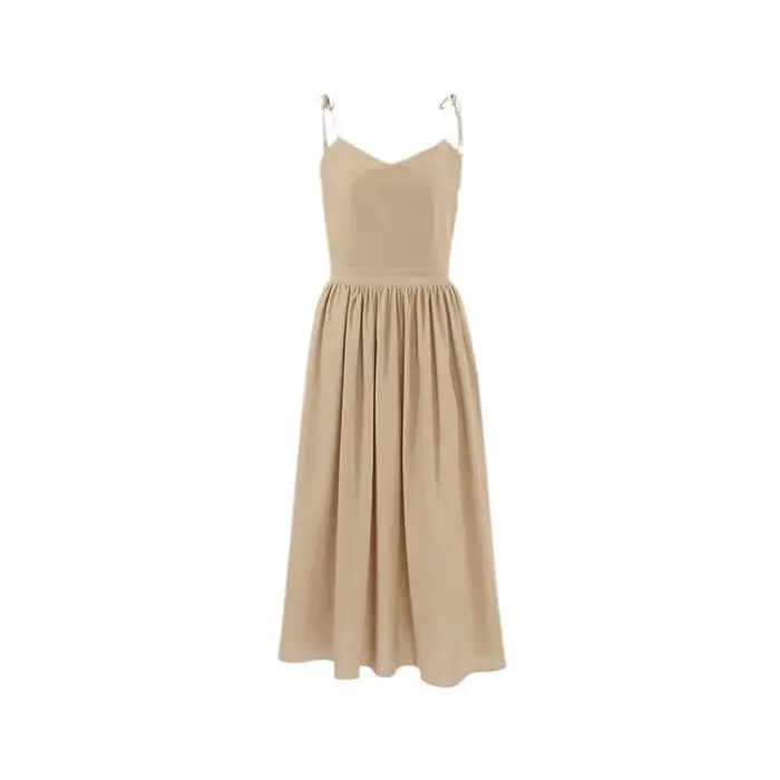 Robe longue à bretelles en coton et lin français, taille haute, Style vacances, printemps et été, 2026