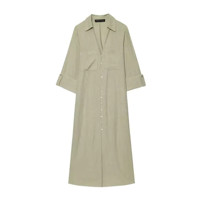 BSAY robe robe pour femmes mode été chemise Style simple boutonnage longue revers robes mi-longues f