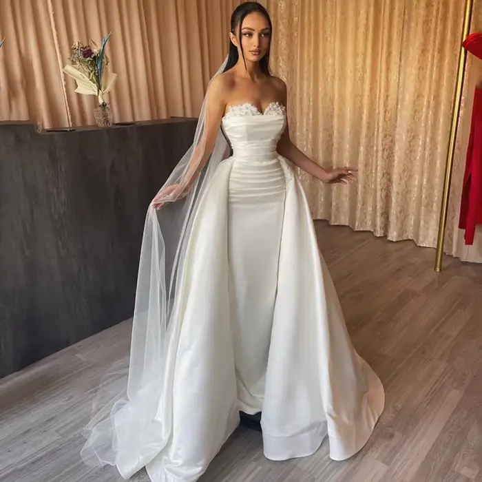 Eightree-Robe de Mariée Blanche Sexy en Dentelle avec Traîne Amovible, Sirène, Satin, Soirée de Mari