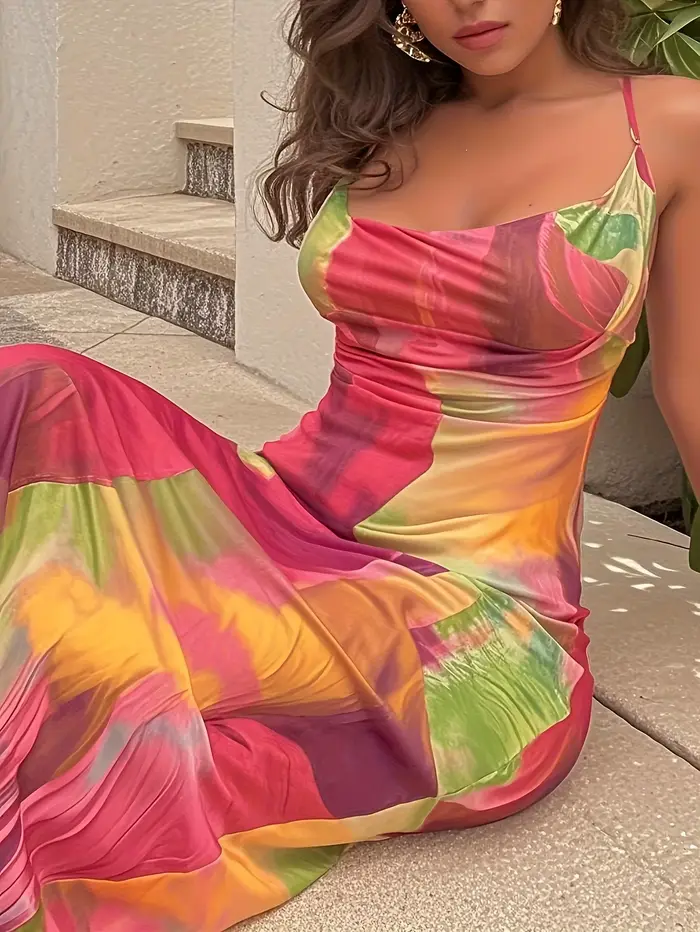 Robe longue de plage décontractée imprimé floral dégradé moulante sexy sans bretelles ample ajustée aux hanches occassions estivales femmes