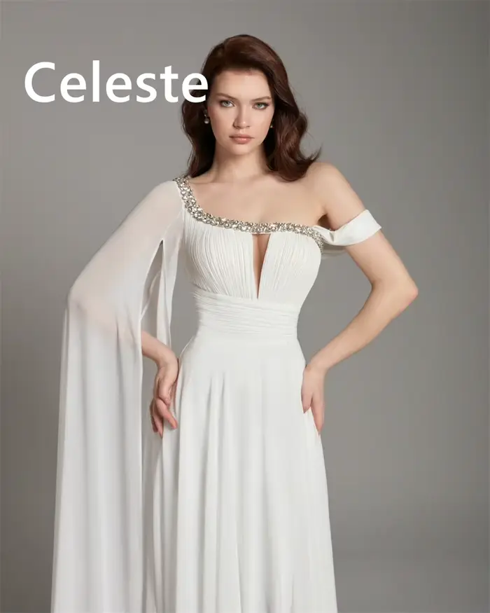 Robe de soirée en mousseline de soie blanche personnalisée asymétrique épaule dénudée pour femmes occasions spéciales soirée de gala mariage prom