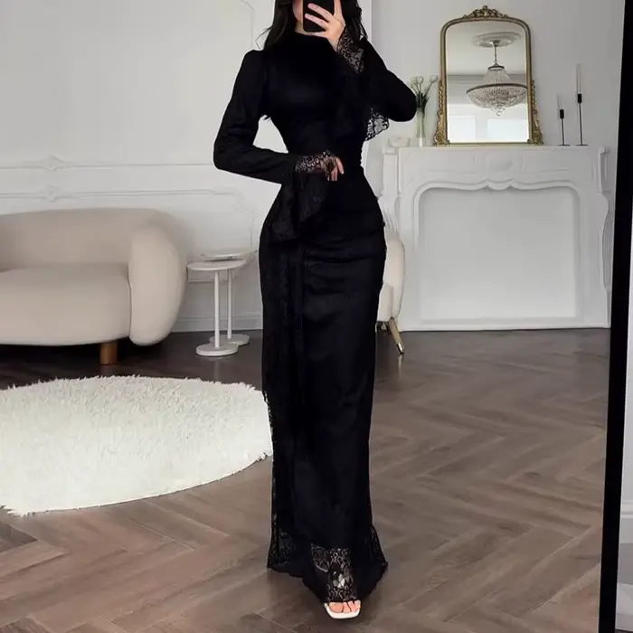 Robe de soirée élégante en dentelle brodée pour femme