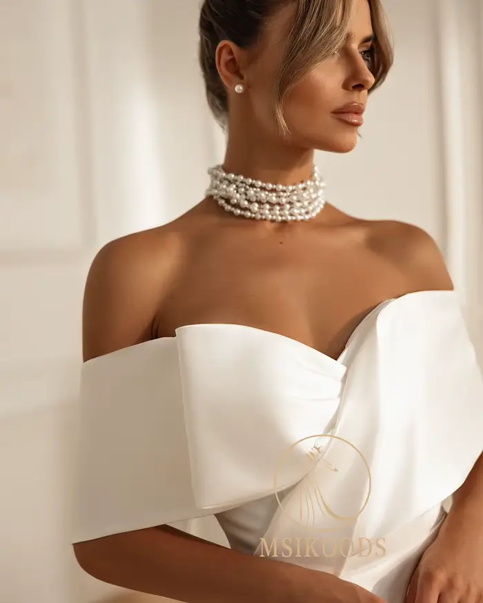Robe de mariée moderne en satin Msikoods 2026 épaules dénudées sexy fente haute simple et élégante pour femmes occasions spéciales