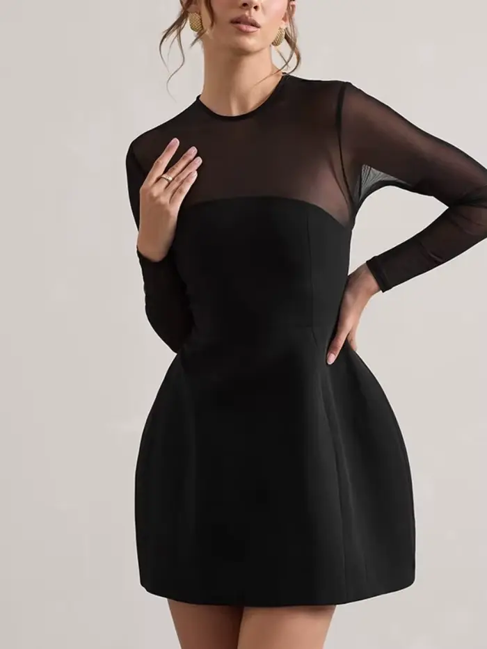 Robe noire transparente en maille pour femme