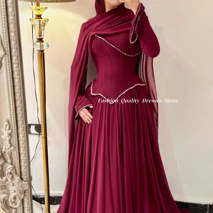 Robe de soirée pour femme 2026, en mousseline, style corset, ornée de strass, manches longues, modes