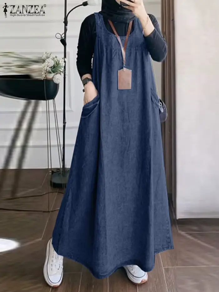 Robe ZANZEA en viscosé décontractée pour femmes, robe de couleur unie, sans manches, idéale pour les occasions estivales et spéciales