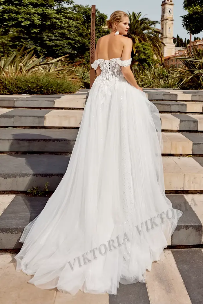 Robe de mariée VIKTORIA Chic Corset moderne col en V avec appliques et dentelle pour femmes occasions spéciales