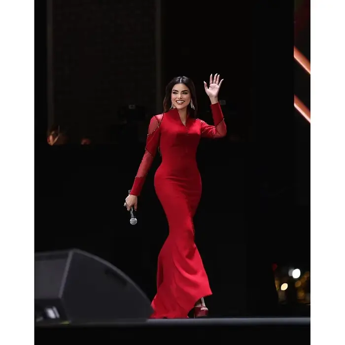 Robe de soirée rouge personnalisée avec décolleté en V et silhouette sirène pour femmes, idéale pour soirées officielles et événements spéciaux