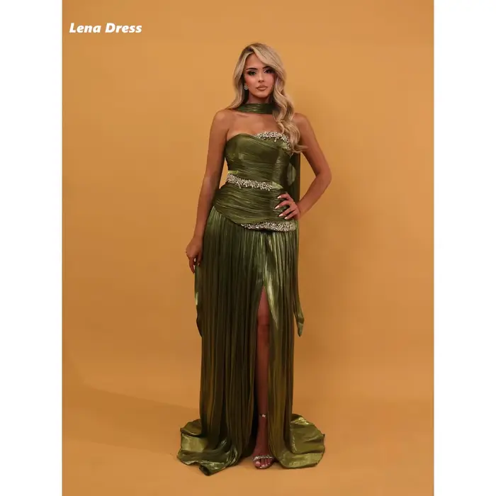 Robes de soirée brillantes Lena pour occasions spéciales, robe de bal sur mesure, robes de fête élégantes pour femmes, robes de bal de luxe vertes avec châle