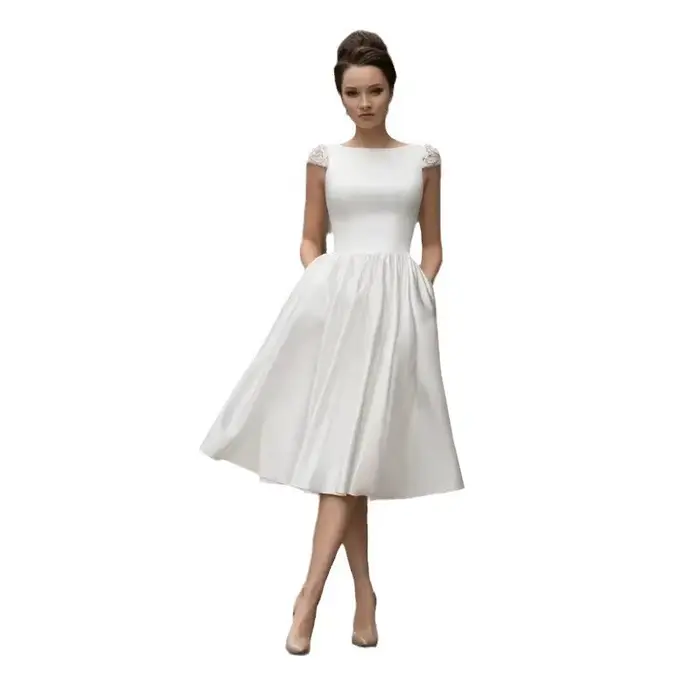 Robe De mariée courte sans manches, dos nu, ligne a, en Tulle, blanche