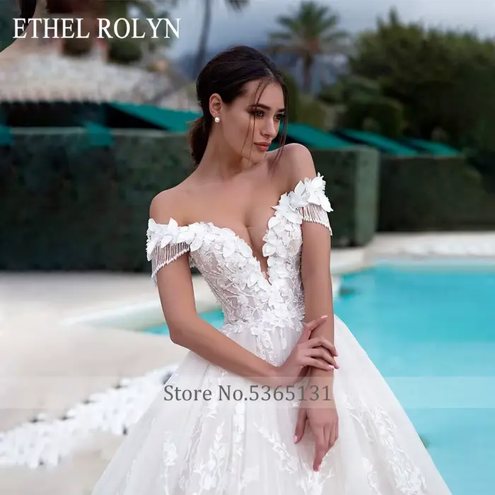 ETHEL ROLYN luxe princesse robe De mariée pour les femmes épaules nues 3D perles fleurs à lacets