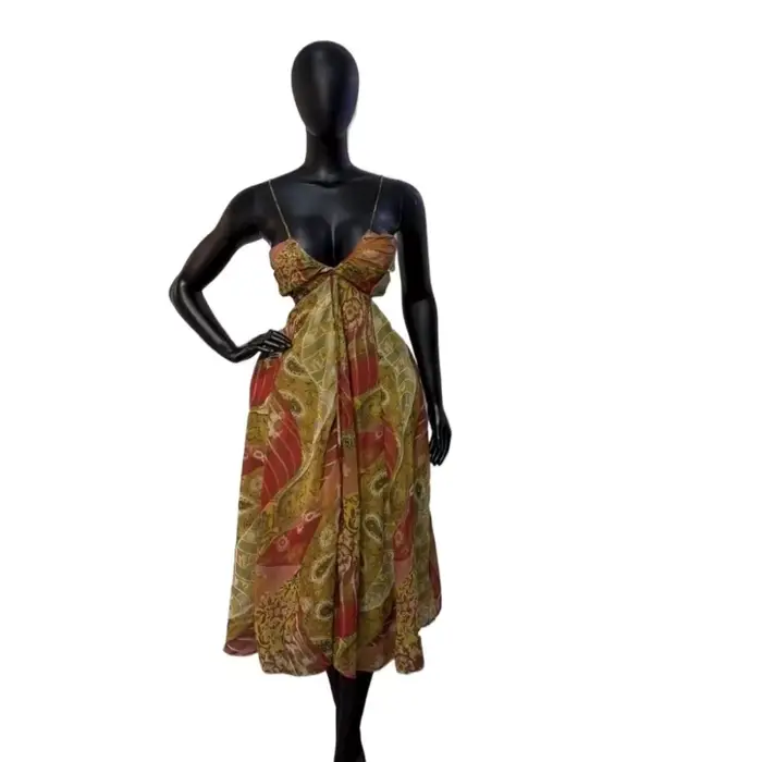 Robe midi vintage imprimée Joskaa pour femme, sans manches, style bohème, col en V, décontractée, po